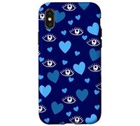White Eye Lashes Turkish Blue Hearts Pattern Coque pour iPhone X/XS