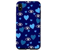 White Eye Lashes Turkish Blue Hearts Pattern Coque pour iPhone XS Max