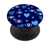 White Eye Lashes Turkish Blue Hearts Pattern PopSockets PopGrip Adhésif