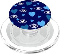White Eye Lashes Turkish Blue Hearts Pattern PopSockets PopGrip pour MagSafe