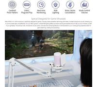 (White) FEELWORLD VM1 USB Condenser Gaming Microphone for Streaming Noise Cancellation Mute RGB Light Boom Arm Stand
