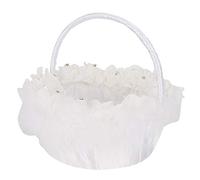 White Flower Basket for Special Occasions | Elegant Wedding Basket with Satin & Feather Decor | Multi - Use Treat/Present Basket for Ceremonies & Parties | Lightweight 7oz Design