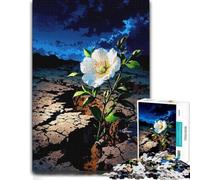 White Flower Growing in Cracked Earth Puzzle en Bois, 1000 pièces