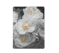 White Flowers on Black Tableau Métal 40x30cm, Art Mural | Les décorations murales en métal décorent le salon pour compléter la pièce.