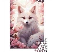 White Fox in Blossoms Puzzle 1000 Pieces Cadeau Unique Jeu Éducatif Challenge Toy À De Qualité Supérieure Peinture Art pour Adultes Enfants 52x38cm/1000pcs