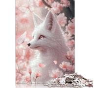 White Fox in Cherry Blossoms Puzzle 1000 Pièces Cadeau Unique Jeu Éducatif Challenge Toy À De Qualité Supérieure Peinture Art pour Adultes Et Enfants À Partir De 14 Ans 1000pcs (38x26cm)