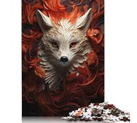 White Fox in Red Flowers Puzzle 1000 Pieces Cadeau Unique Jeu Éducatif Challenge Toy À De Qualité Supérieure Peinture Art pour Adultes Et Enfants À Partir De 12 Ans 1000pcs (75x50cm)