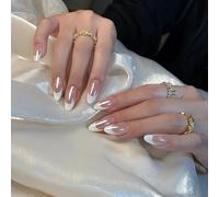 White French Nails Press Ons Manicure Long 21mm,White Press On Tip Almond Fake Press on,Luxurious Glossy Full Cover Glue on French Acrylic Stick on Nails,for Women Nail Manicure Decoration