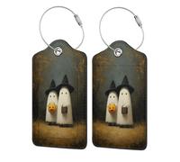 White Ghosts Woods Dark Academia Lot de 2 étiquettes de bagage esthétiques en cuir avec rabat d'intimité et boucle en métal pour homme et femme