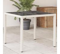 White Glass Top Outdoor Garden Table 90x90x75cm with Woven Resin Frame - Durable Weather-Resistant Patio Dining Table for Terrace, Backyard Includes Tempered Glass & Powder-Coated Steel Base