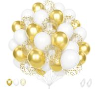 White Gold Balloon, 60 Piece 12 Inch Matte White Metallic Gold Confetti Latex Helium Balloon For Birthday Baby Shower Wedding Bridal Shower Engagement Party Decoration