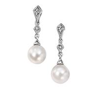 White Gold with Fresh Water Pearl and Diamonds Drop Earrings