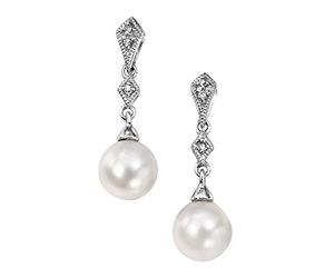 White Gold with Fresh Water Pearl and Diamonds Drop Earrings