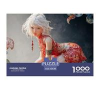 White Hair Silver Eyes Red Dress 1000 Pcs Carton Extra-épais Lot de Puzzles Charming Woman Stimulant Et Éducatif Défi Unique Puzzles As Birthday Gifts 52x38cm/1000pcs