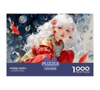 White-Haired Girl in Red and Gold 1000 Pièces Carton Extra-épais Coffret De Puzzles Cosmic Flower Girl Stimulant Et Éducatif Jeu Créatif Puzzles pour Adultes Et Enfants 52x38cm/1000pcs