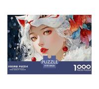 White-Haired Girl with Red Vulpine Ears 1000 Pcs Carton Premium Coffret De Puzzles Floral Helmet Girl Stimulant Et Éducatif Jeu Familial Puzzles As Birthday Gifts 38x26cm/1000pcs