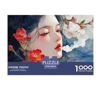 White-Haired Girl with Red Vulpine Ears 1000 Pièces Carton Extra-épais Coffret De Puzzles Floral Helmet Girl Stimulant Et Éducatif Défi Unique Puzzles pour Adultes Et Enfants 38x26cm/1000pcs