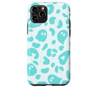 White Halloween Ghost Snow Leopard Print Cheetah Design Teal Coque pour iPhone 11 Pro