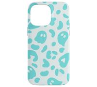 White Halloween Ghost Snow Leopard Print Cheetah Design Teal Coque pour iPhone 14 Pro Max