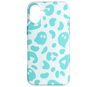 White Halloween Ghost Snow Leopard Print Cheetah Design Teal Coque pour iPhone 16 Plus
