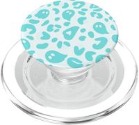 White Halloween Ghost Snow Leopard Print Cheetah Design Teal PopSockets PopGrip pour MagSafe