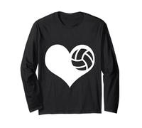 White Heart and Volleyball Lover Player Women Girls Manche Longue