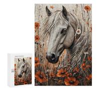 White Horse in Orange Flowers Puzzle 1000 Pièces Educa Jouet en Bois Cadeau Unique Décoration Intérieure Jeu Éducatif Challenge Toy Adultes Et Enfants À Partir De 14 Ans 300 PCS