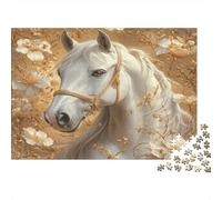 White Horse Puzzle 1000 Pièces en Carton Épais Et Robuste, Jeu De Puzzle Classique Golden Horsemaintenir De La Mémoire pour Une Soirée Entre Amis, Ambiance Cocooning Hiver 52x3
