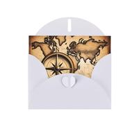 White JKIEGOQ Compass and Old World Map Prints Carte de vœux 10,2 x 15,2 cm pour Noël, Saint-Valentin, mariage, fête