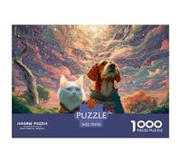 White Kitten and Brown Long-Haired Spaniel Dog 1000 Pcs Carton Extra-épais Lot de Puzzles Kitty and Puppy Stimulant Et Éducatif Jeu Familial Puzzles pour Adultes Et Enfants 70x50cm/1000pcs