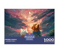 White Kitten and Brown Long-Haired Spaniel Dog 1000 Pcs Carton Premium Lot de Puzzles Kitty and Puppy Stimulant Et Éducatif Défi Unique Puzzles As Birthday Gifts 38x26cm/1000pcs