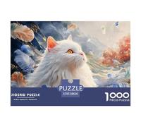 White Kitten Holding Pink Rose 1000 Pcs Carton Extra-épais Lot de Puzzles Fluffy Cat Stimulant Et Éducatif Jeu Créatif Puzzles As Birthday Gifts 38x26cm/1000pcs