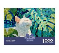 White Kitty in The Fire Bird Oil Painting 1000 Pièces Carton Premium Lot de Puzzles Napping Cat Anti-Stress Jeu Créatif Puzzles pour Adultes Et Enfants 70x50cm/1000pcs