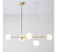 White Lampshade Chandelier 5/6 Lights Glass Pendant Light Copper Frame for Living Bedroom Kitchen Restaurant E27 Socket Dining Room Hanging Ceiling Light(5-Lights)