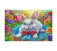 White Lapin Champ de Fleurs 1000 Pièces Puzzle Adulte en Carton Rigide Haute Qualité Difficile Niveau Expert Anti-Stress Jeu De Société Idée Cadeau Anniversaire Premium 1000 PCS