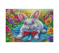 White Lapin Champ de Fleurs 300 Pieces Casse-tête Adulte en Carton Rigide sans Déformation Jeu De Société Famille Très Difficile Cadeau Noël Qualité Premium Pas Cher 300 PCS