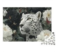 White Léopard Cadeau Unique Décoration Intérieure Fleurs Butterflies Jeu ÉduChatif Challenge Toy Adultes & Enfants des 14 Ans 1000pcs (75x50cm)