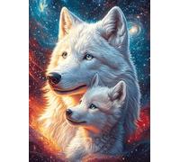 White Loup avec son louveteau dans une forêt magique 300 Pièces Puzzle Amateur D'Art En Carton Anti-Déchirure Paysages et science-fiction Difficile Niveau Expert Décoration Murale Salon Idée Cadeau Sa
