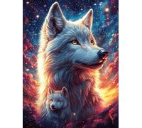 White Loup avec son petit dans la forêt magique 1000 Pieces Casse-tête Amateur D'Art En Carton Haute Qualité Conte de fées d'accompagnement magique Difficile Niveau Expert Décoration Murale Cadeau Fêt