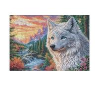 White Loup Montagne Forêt Faune Sauvage Nature Sauvage Beautiful Majestic Puzzle 300 Pièces pour Adultes Agréable Amusant Et Relaxant Parfait pour Passe Temps Et Loisirs 300 PCS（40x28cm）