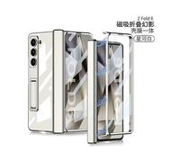 (White)Magnetic Hinge Clear Anti-Scratches Phone Case for Samsung Galaxy Z Fold 6 with Stand