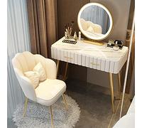 White Makeup Vanity Set with LED Mirror Cushioned Stool & Storage Partition - Stylish 31.5in Makeup Chair for Bedroom Perfect Women's Gift & Beauty Essentials.