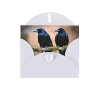 White MJHKXLJ Carte de vœux nacrée avec deux corbeaux noirs - Enveloppe incluse - Parfait pour Noël, anniversaires, Saint-Valentin, mariages, et plus encore