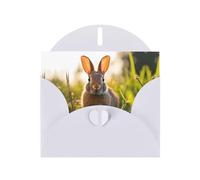 White MJHKXLJ Carte de vœux nacrée avec motif lapin dans l'herbe - Enveloppe incluse - Parfait pour Noël, anniversaires, Saint-Valentin, mariages, etc