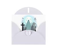 White MJHKXLJ Ghost in front of the cemetery Prints Carte de vœux nacrée - Enveloppe incluse - Parfait pour Noël, les anniversaires, la Saint-Valentin, les mariages, et plus encore