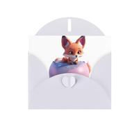 White MJHKXLJ Little Fox on the Pink Planet Carte de vœux avec imprimé nacré - Enveloppe incluse - Parfait pour Noël, anniversaires, Saint-Valentin, mariages, etc