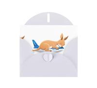 White MJHKXLJ Little kangourou sleeping on the plane Carte de vœux avec imprimé nacré - Enveloppe incluse - Parfait pour Noël, anniversaires, Saint-Valentin, mariages, etc