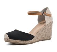 White Mountain Espadrilles compensées à Bride Cheville pour Femme, Noir (Noir/Tissu.), 43 EU