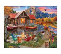 White Mountain Family Retreat Casse-tête d'automne de 1000 pièces Scenic Lake Cabine Puzzle pour Adultes et familles