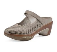 WHITE MOUNTAIN Sabots Mary Jane à 2 talons pour femme, Taupe clair/daim lisse, 37 EU Large